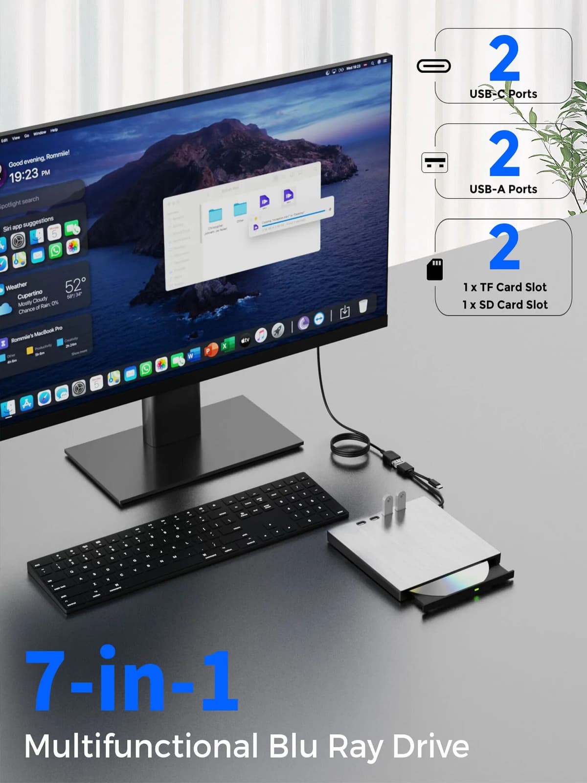 Hirucy External Blu-Ray Drive Portable 3D Bluray Burner USB3.0 Support M-DISC 100G Disc Read/Write Drives Reader For Windows Mac OS