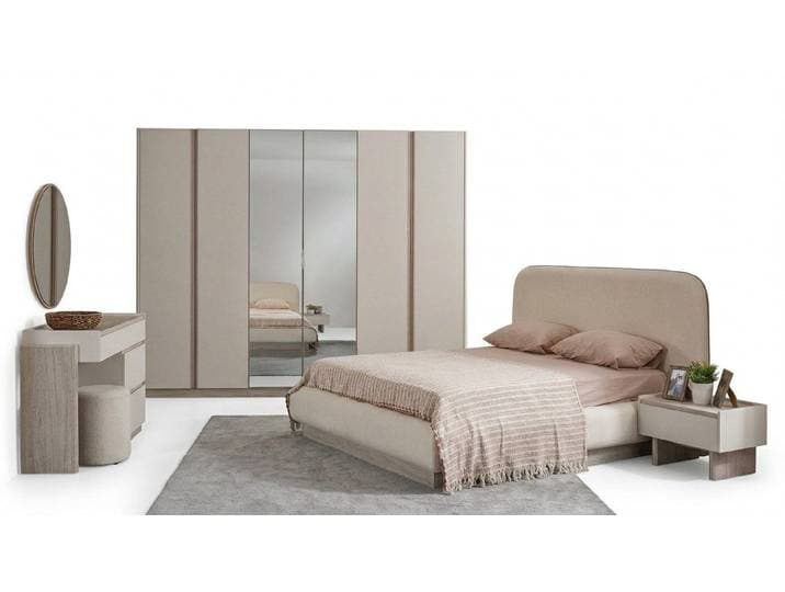 Xlmoebel Schlafzimmer-Set Luxuriöses Doppelbett Kleiderschrank Spiegel Beiges Schlafzimmer Set