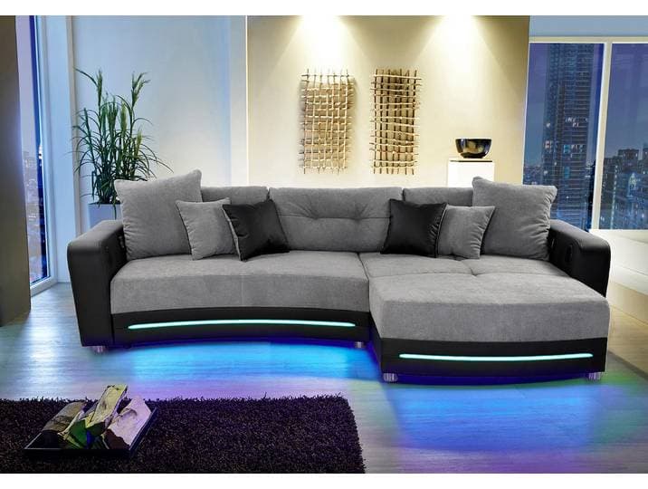 Ecksofa JOCKENHÖFER GRUPPE Laredo L-Form, B: 322 cm, Heimkino für die ganze Familie , schwarz (schwarz, grau), B:322cm H:88cm T:120cm, Kunstleder Softlux / Luxus-Microfaser ( 100% Polyester);Luxus-Microfaser (100% Polyester), Sofas, Ecksofa, mit RGB-LED-Beleuchtung, Soundsystem & Zierkissen