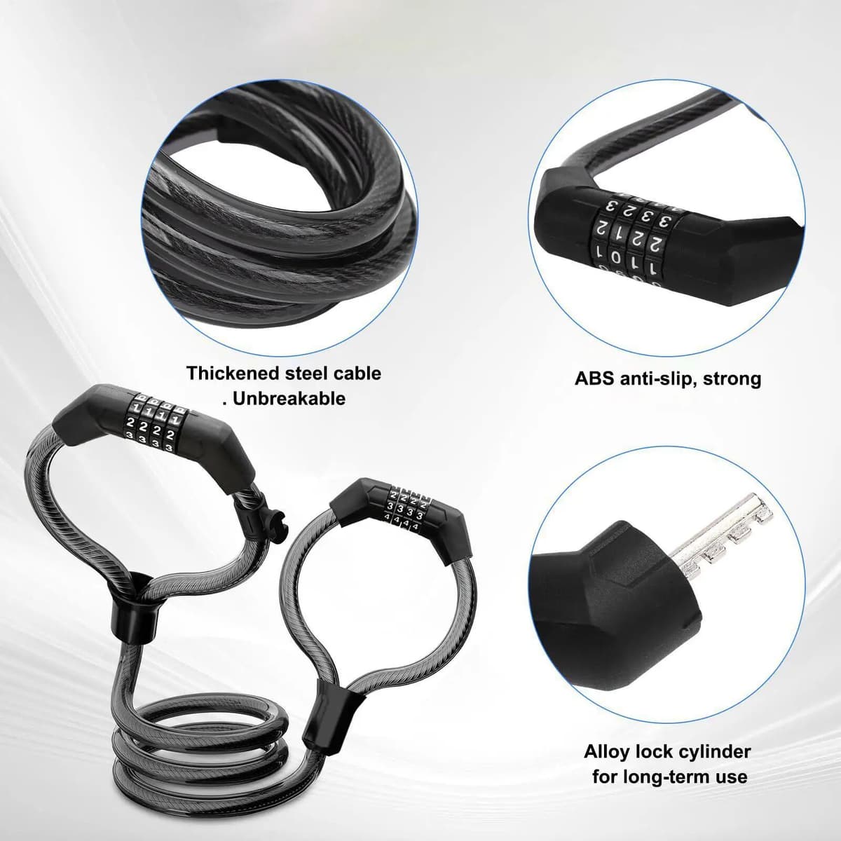 NONE 4-Digit Scooter Combination Lock Anti-Theft Heavy Duty Cable for E-bikes Bicycles Cruisers Outdoor Public Street Parking tool