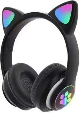 Uplifted Trends Cute Cat Wireless Headphones With RGB LED Glow And Microphone black