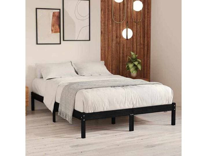ELORAN Lit double，Lit adulte - Cadre de lit - sans matelas - noir - bois massif - 140x190 cm - 2 personnes 54458