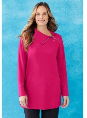 Plus Size Women's Suprema® Studio Zip-Neck Tunic by Catherines in Cherry Red (Size 0X)