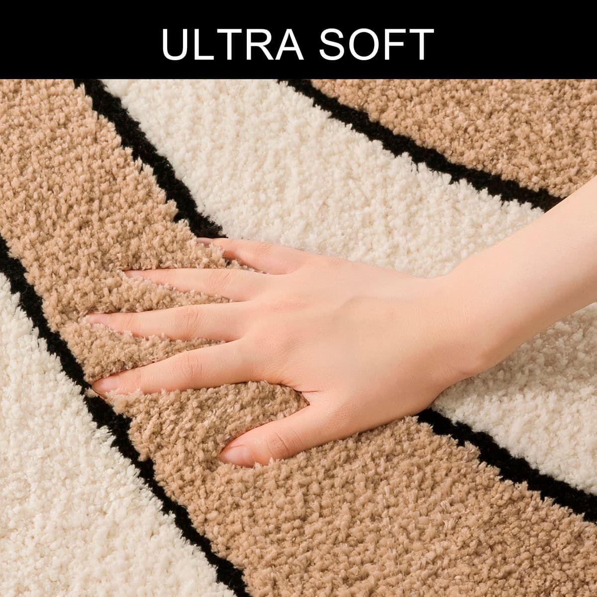 Badematte GOODPRODUCT "Anna, Badvorleger, Badezimmer Teppich" Gr. 4, beige (sand, natur), H:16mm, Polyester, Badematten, Badematte, Badteppich, Hoch Tief Effekt, Modern, Weich, Wellen sand, natur rechteckig (70cm x 110cm )
