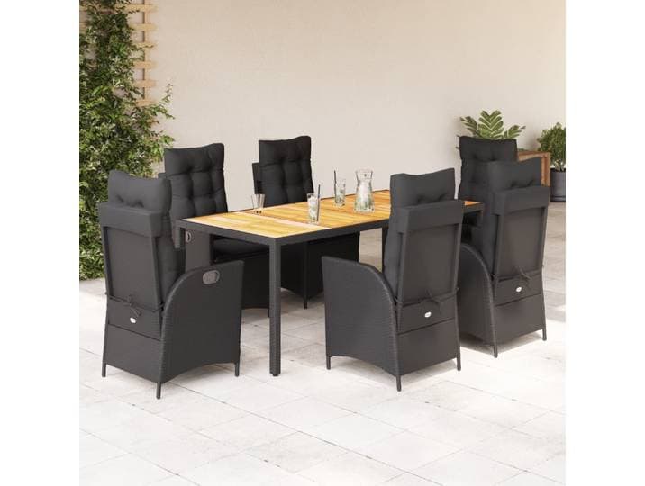 vidaXL 7-tlg. Garten-Essgruppe mit Kissen Schwarz Poly Rattan