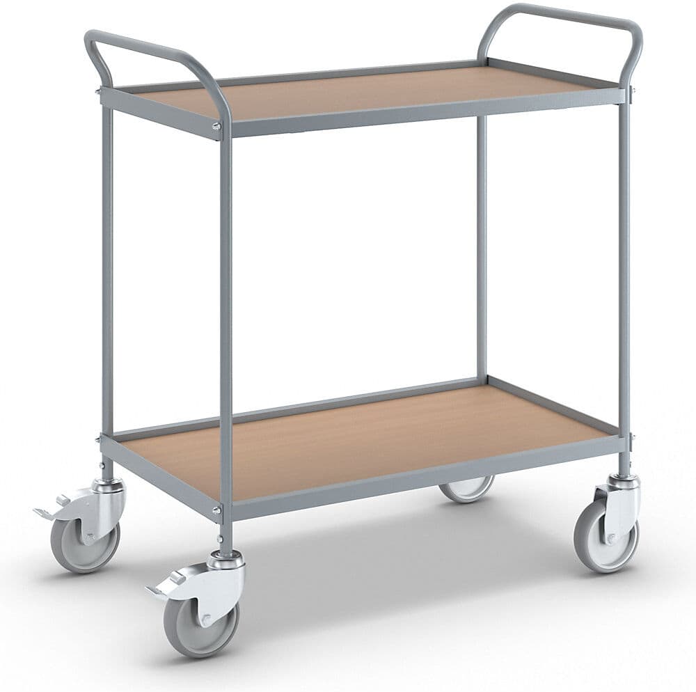 Servierwagen, Etagenhöhe 590 mm, 2 Etagen, mit 4 Lenkrollen, 2 mit Doppelstopp, Rad-Ø 125 mm eurokraft pro