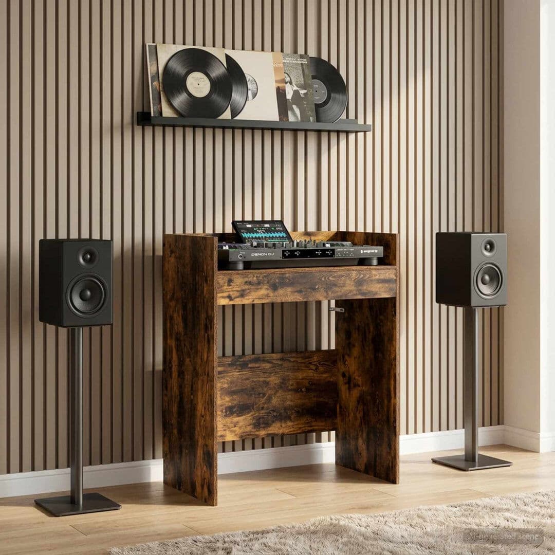 vidaXL DJ Table Engineered Wood Modern Audio Table Music Workspace DJ Setup Home Smoked Oak 102cm H x 102cm W x 45cm D
