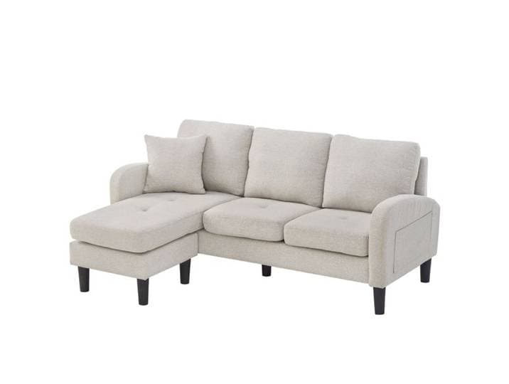 Canapé d'angle 3 places en forme L avec chaise longue - 166 x 118 x 77 cm lin en coton respirateur design modulaire Beige Gris