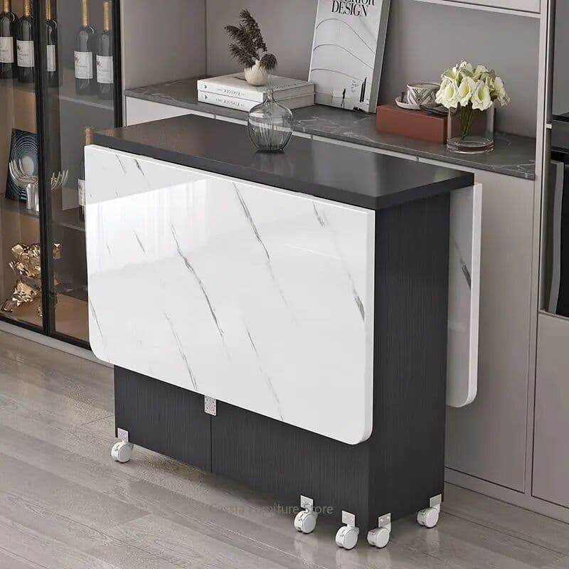 NONE Foldable Dining Table for Small Apartment, Movable Rectangular Eating Desk with Wheels, Multifunctional Kitchen Table for Home