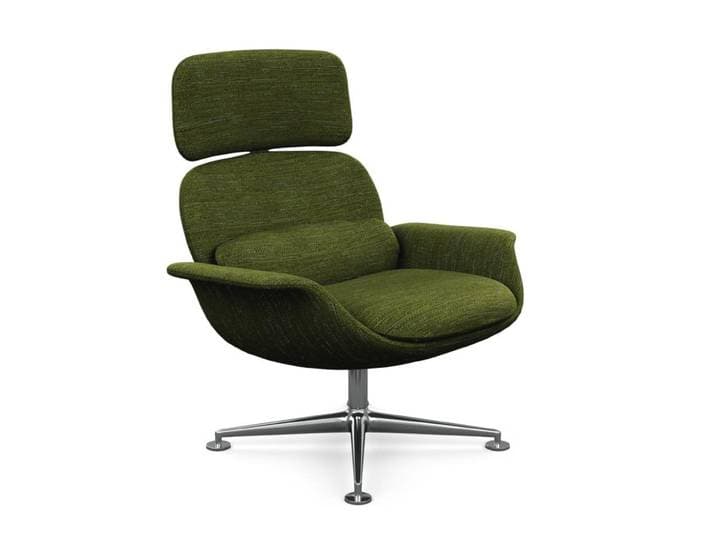 KNOLL fauteuil pivotant KN02 en tissu avec dossier haut inclinable (Rivington Palm - Revêtement Cat. S et structure en aluminium poli)