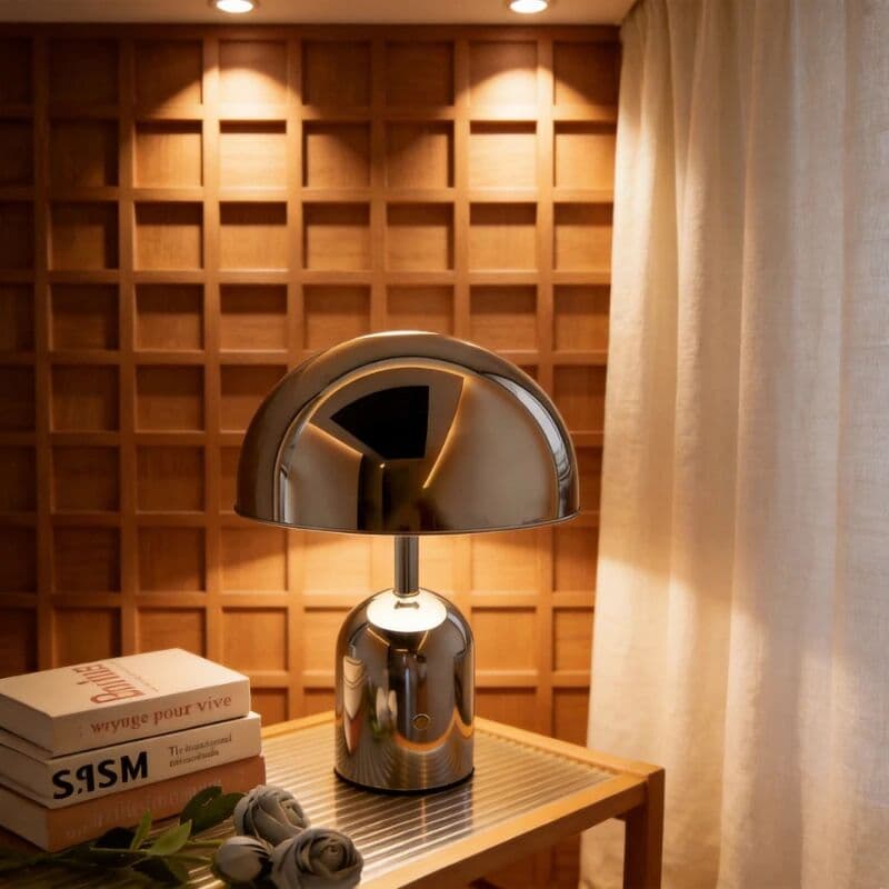 YANKE Silver Mushroom Table Lamp LED Dimmable Minimalist Living Dining Room Bedroom Bedside Light Home Decoration Atmosphere Lighting