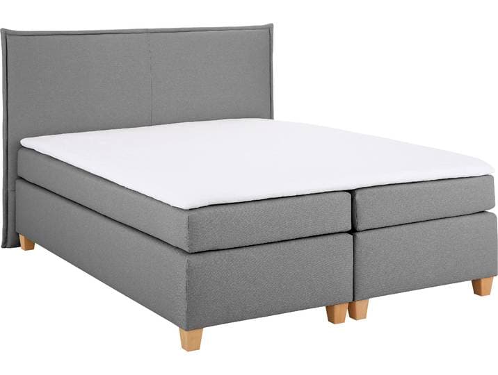 Boxspringbett HOME AFFAIRE Houssay , grau, B:152cm L:205cm, Struktur fein (100% Polyester), Komplettbetten, Boxspringbett, inkl. Topper, 5 Breiten, 2 Härtegraden auch in Überlänge 220 cm