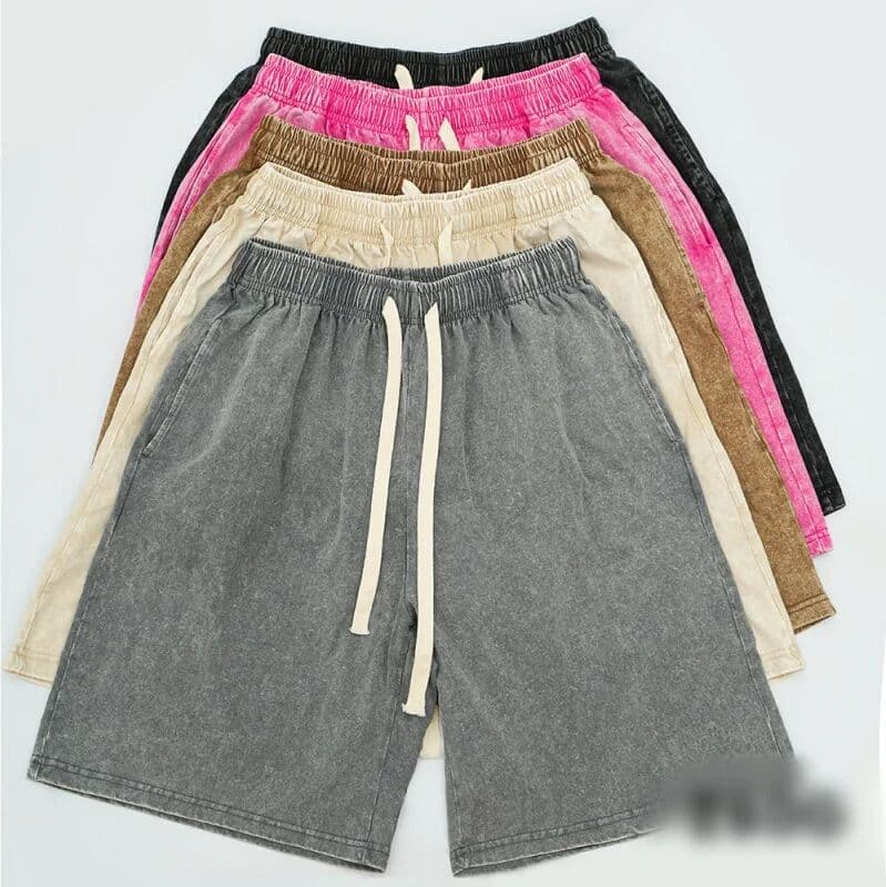 NONE 2025  320G Heavy Washed Old Shorts Men's Summer Pure Cotton Batik Double Yarn Loose American Retro Shorts gym shorts