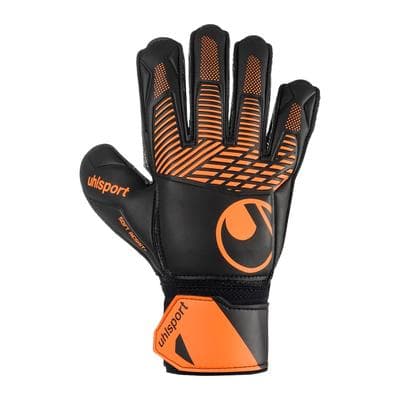 Torwarthandschuhe UHLSPORT "Torwarthandschuhe FM ZNE Soft Resist+ Flex Frame", Herren, Gr. 9, schwarz (schwarz, fluo orange), Obermaterial: 81% Gummi rubber. 13% Polyester PES. 6% Nylon NY., Handschuhe