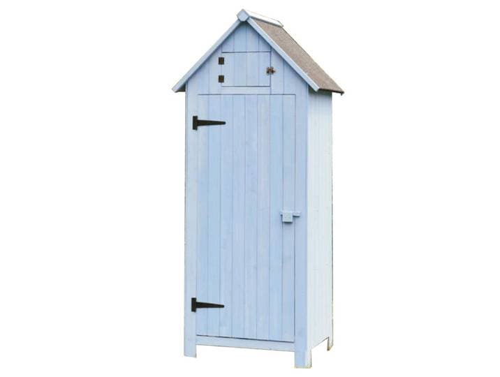 Armoire cabine de rangement lasurée finition bleu équipée de 3 étagères