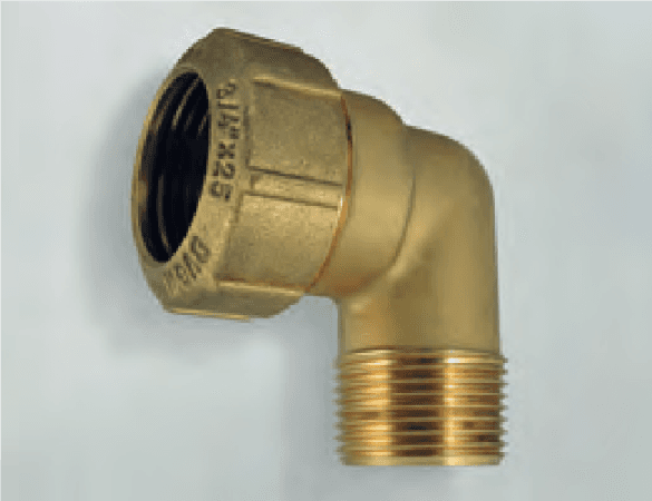 Messing PE-Kupplung Winkelform, mit Aussengewinde und Verschraubung - PE Kupplung aus Messing (Messing Winkel, mit Aussengewinde und Verschraubung: Winkel 25 mm x 3/4 Zoll AG Messing 16 Bar) 10-W105-34525