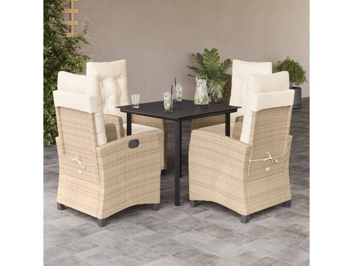vidaXL 5-tlg. Garten-Essgruppe mit Kissen Beige Poly Rattan