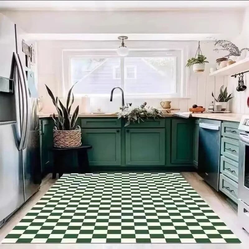 NONE VIKAMA Carpet Checkered Living Room and Bedroom Carpet Green and White Checkered Modern Ins Moroccan Floor Mat Home Decoration