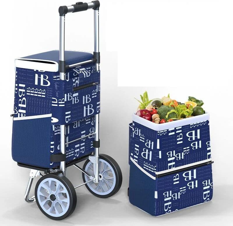 cblah Foldable 4-Tier Grocery Cart with Wheels,Aluminum Climbing Shopping Trolley Bag,50kg Heavy Duty,Compact for Stairs