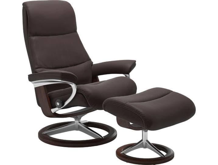 Relaxsessel STRESSLESS View , braun (chocolate paloma), B:78cm H:108cm T:78cm, Leder BATICK: BATICK ist ein leicht korrigiertes, durchgefärbtes und genarbtes Möbelleder, bei dem die meisten Unebenheiten und Spuren in der Regel entfernt wurden.;Leder PALOMA: PALOMA ist ein durchgefärbtes Semianilin-Möbelleder mit natürlicher Narbung.;ROHLEDER Stoff Q2 FARON: Ein fester zuverlässiger Bouclé mit einem strukturierten Aussehen und einer komfortablen Oberfläche (100% Polyester im Flor, Grundgewebe: 50% Polyester, 50% Polyacryl);Struktur fein JASMINE (90% Polyester, 10% Baumwolle), Sessel, Relaxsessel, mit Signature Base, Größe S,Gestell Braun
