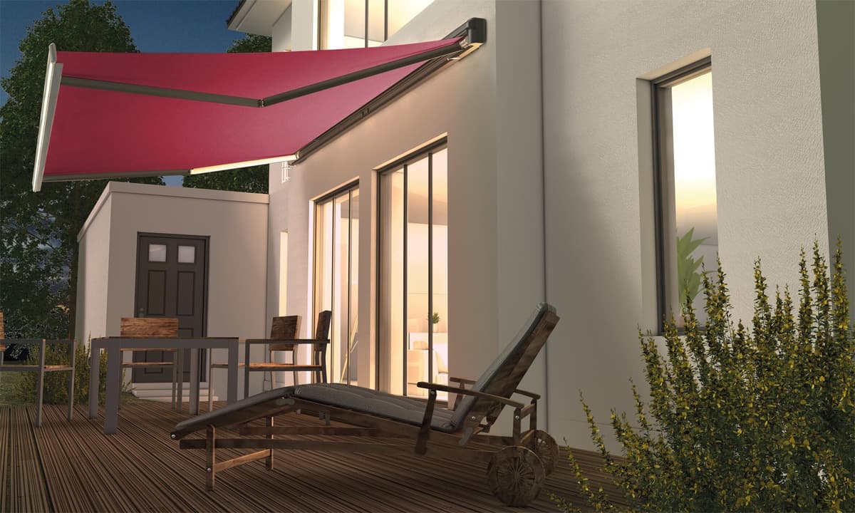 Kassettenmarkise SPETTMANN "SUNLITE", rot (bordeaux), B:350cm, Aluminium, Polyester, Stahl, Markisen, Kassettenmarkise, mit Funkmotor und LED-Stripes, verschiedene Größen und Farben