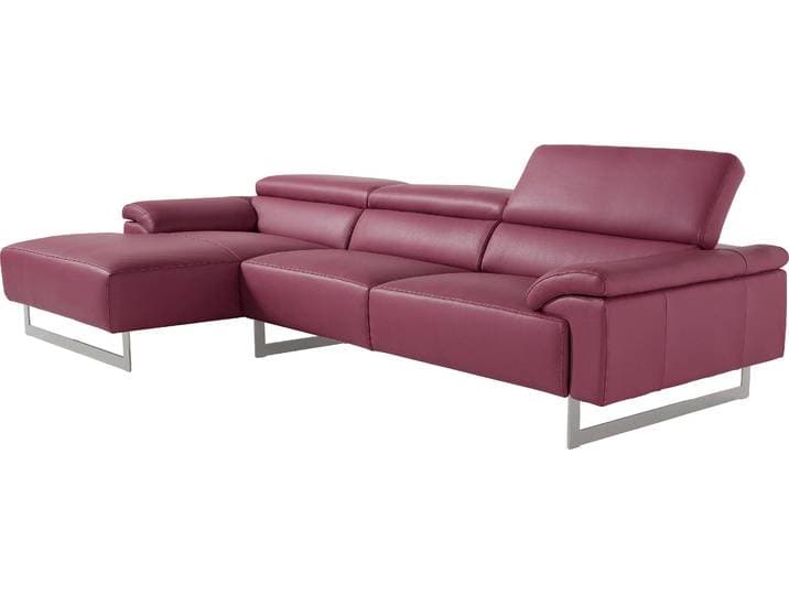 Ecksofa EGOITALIANO Malika, edel und bequem, Designsofa mit hochwertigen Bezügen, L-Form , lila (violett), B:287cm H:94cm T:165cm, Leder NUVOLE (Echtes Rindsleder). Halbnatürliches, halbnarbiges Rindsleder mit einer natürlichen Körnung von 1, 2 bis 1, 4 mm. Dieses Leder hat eine weiche, wachsartige Haptik mit mattem Aussehen und einem Wolkeneffekt. Es handelt sich um ein Naturleder, das die ursprünglichen Eigenschaften der Lederhäute nicht verändert. Das Vorhandensein von verheilten Narben, Körnungsunterschiede, Falten, Adern, Unterschiede in den Farbtönen und andere Spuren, die die Natur auf diesen Fellen hinterlassen hat, sind ein Beweis für die absolute Echtheit und das Zeugnis ihres großen Wertes., Sofas, Ecksofa, mit Recamiere, inkl. Kopfteilverstellung und chromfarbenen Metallfüßen