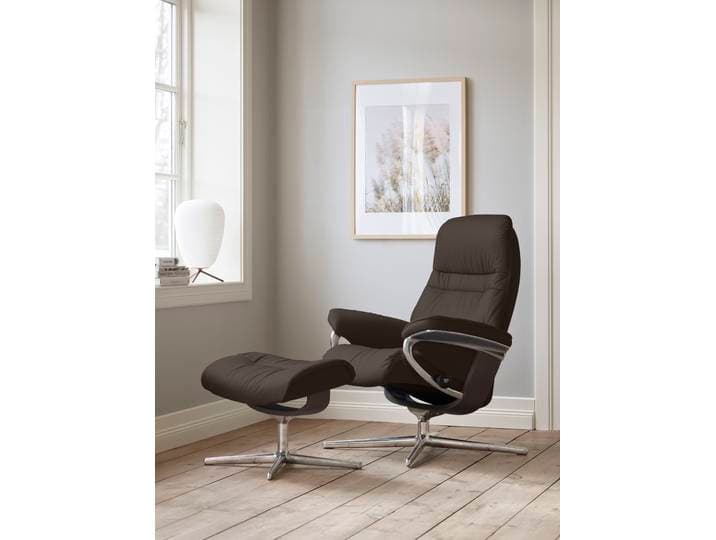 Relaxsessel STRESSLESS Sunrise , braun (braun batick), B:79cm H:103cm T:73cm, Leder BATICK: BATICK ist ein leicht korrigiertes, durchgefärbtes und genarbtes Möbelleder, bei dem die meisten Unebenheiten und Spuren in der Regel entfernt wurden., Sessel, Relaxsessel, mit Cross Base, Größe S, M & L, Holzakzent Wenge
