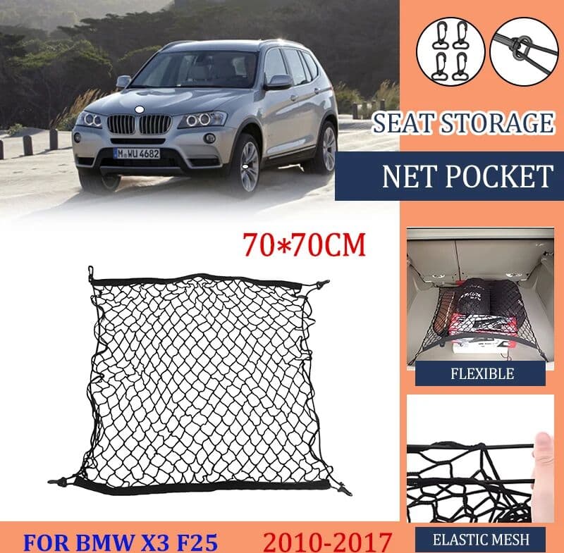 NONE Car Trunk Net For BMW X3 F25 MK2 2010 2011 2012 2013 2014 2015 2016 2017 Nylon Mesh Auto Rear Trunk Interior Accessories Durable