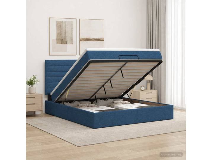 vidaXL Ottoman Bett mit Matratze mit Kopfteil Blau 180 x 200 cm Stoff