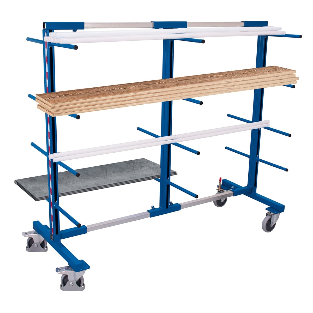 Variofit Tragarmwagen zweiseitig 840-2200mm breit Enzianblau RAL 5016
