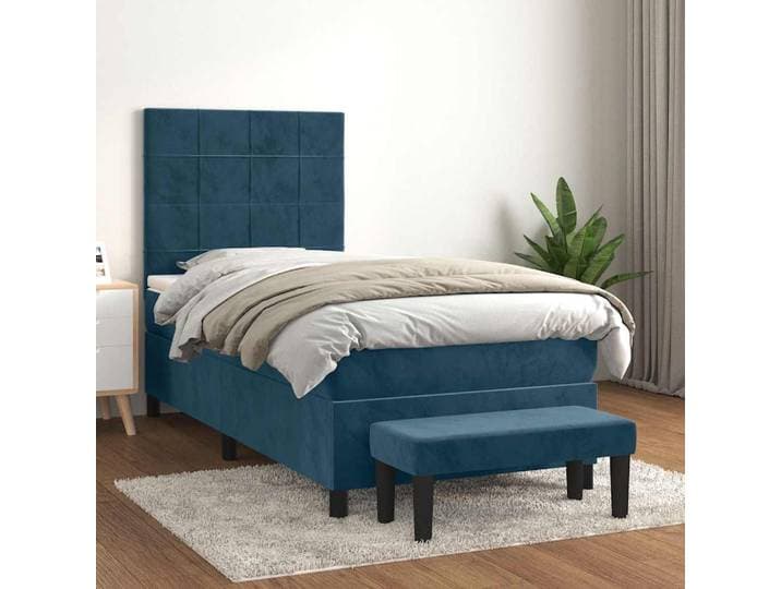 vidaXL Boxspringbett mit Matratze Dunkelblau 90x200 cm Samt