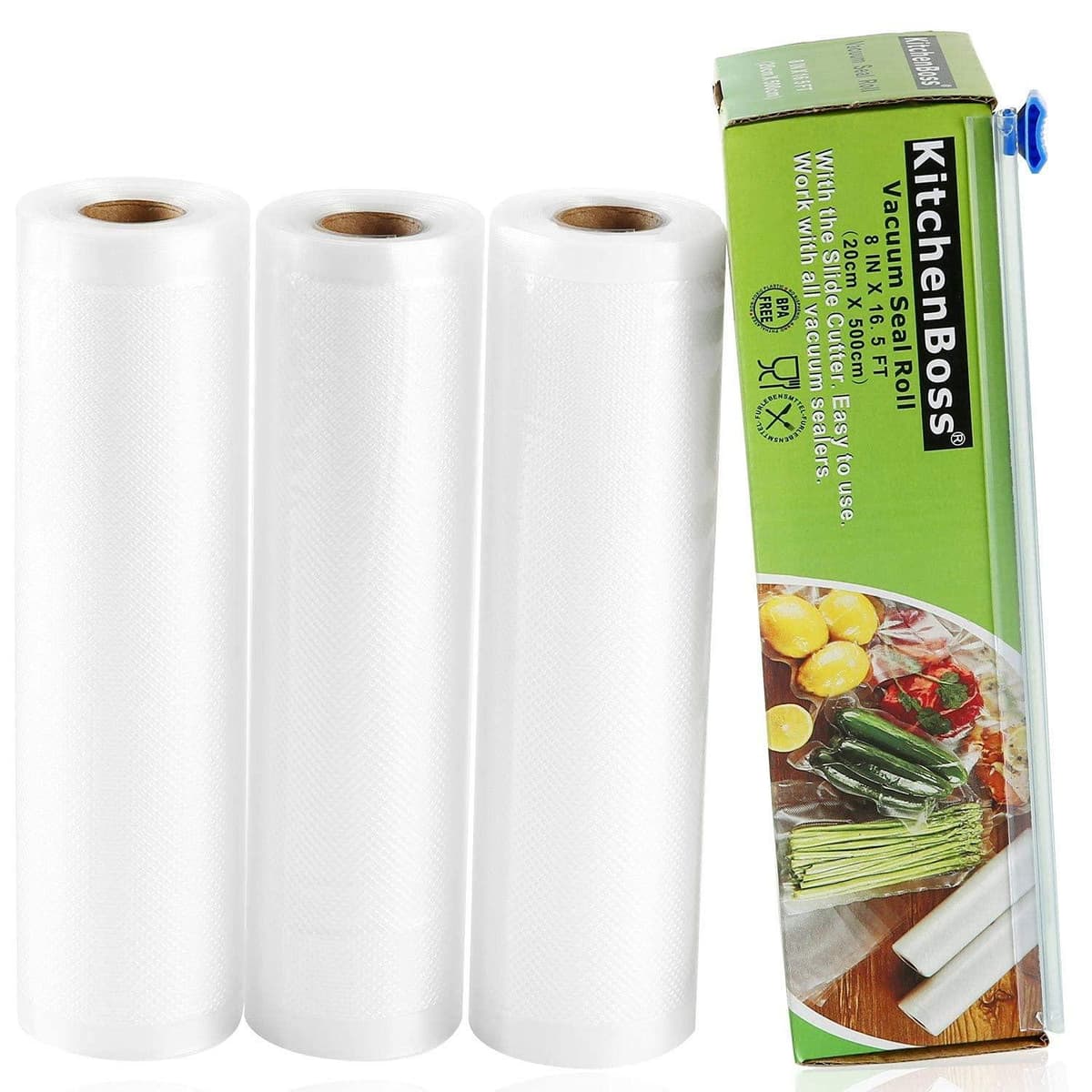 Dripio Vacuümzakken 3 rollen 20x500 cm gegroefde zakken voor voedsel en sous vide