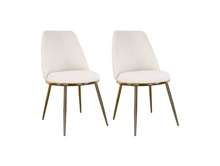 Lot de 2 chaises en tissu bouclette et métal doré - Blanc - NEBINA