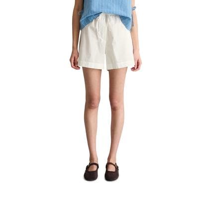 Shorts MARC O'POLO DENIM "aus Papertouch-Popeline", Damen, Gr. XXL, Normalgrößen, weiß (silky weiß), Obermaterial: 100% Baumwolle, unifarben, relaxed fit kurz, Hosen Shorts
